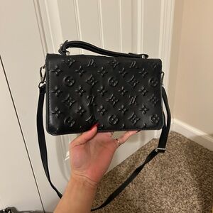 Black Designer Embossed Crossbody Bag